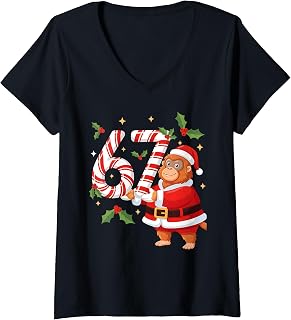 Womens Funny 67 Meme Orangutan Christmas PJm Men Women Family V-Neck T-Shirt
