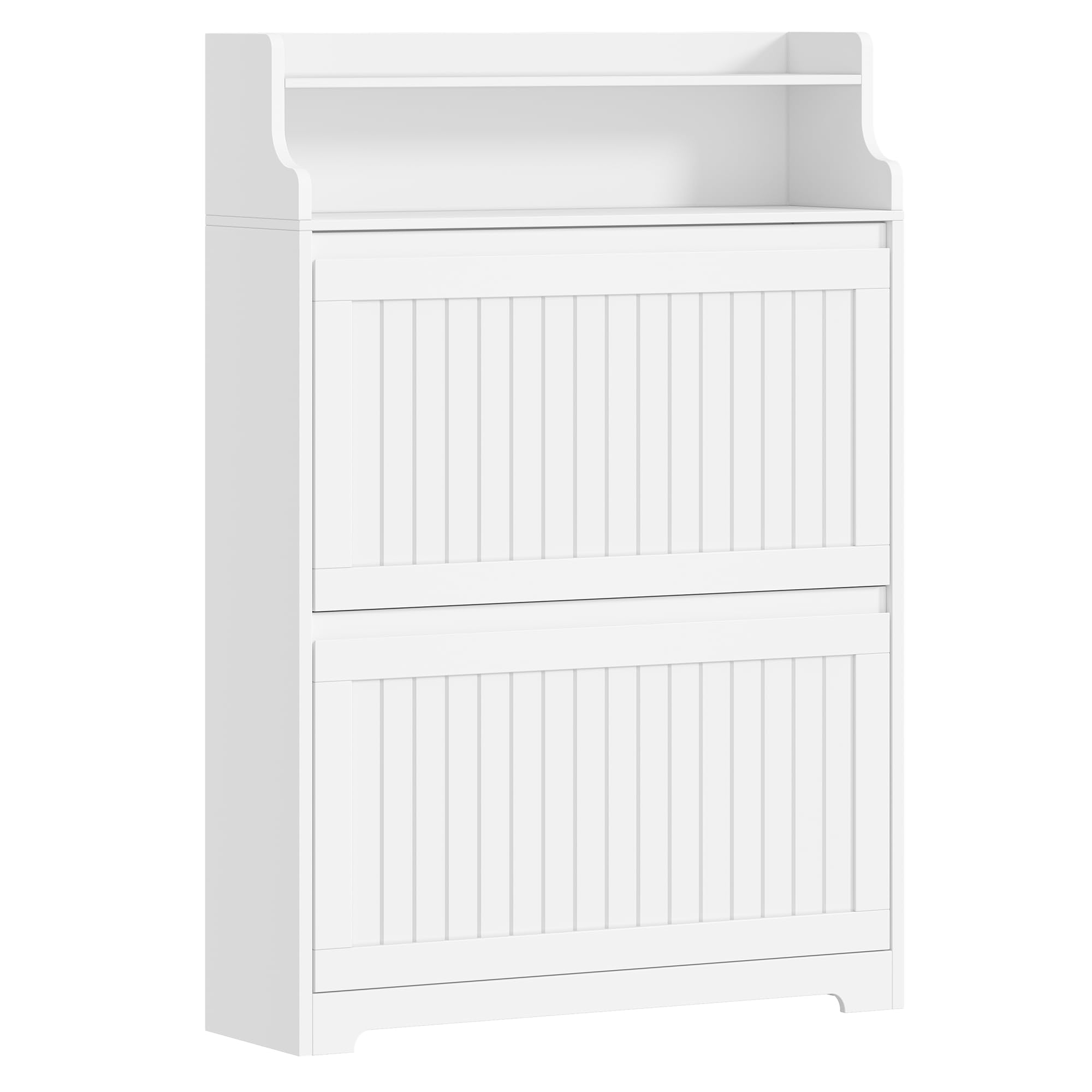 Hzuaneri Mueble Zapatero, Estrecho Zapatero Entrada Recibidor, 2 Puertas Oscilobatientes y Estantes Ajustables para 16 Pares Armario, 24 x 80 x 117,5 cm, Blanco SR66103X | Zapatero ajustable SR66103X para pasillo, salón, color blanco