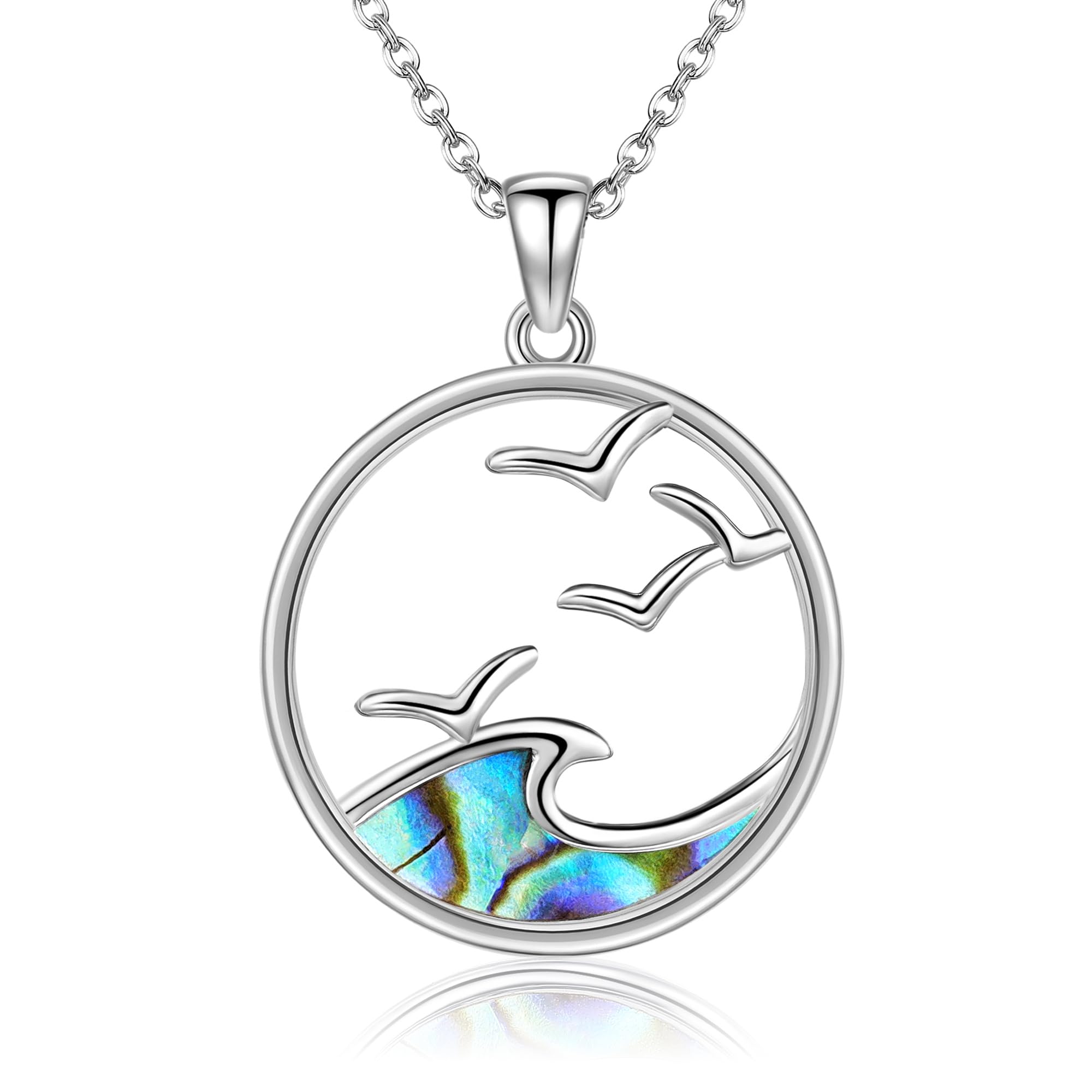 Wave Necklace 925 Sterling Silver Abalone Shell Wave Pendant Wave Jewelry Summer Ocean Beach Gifts for Women