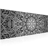 Runa Art - Quadri Mandala Astratto 120 x 40 cm Murale Tela Non Tessuta Nero Bianca Grigio Multipanello Moderni Decorazione 107433c