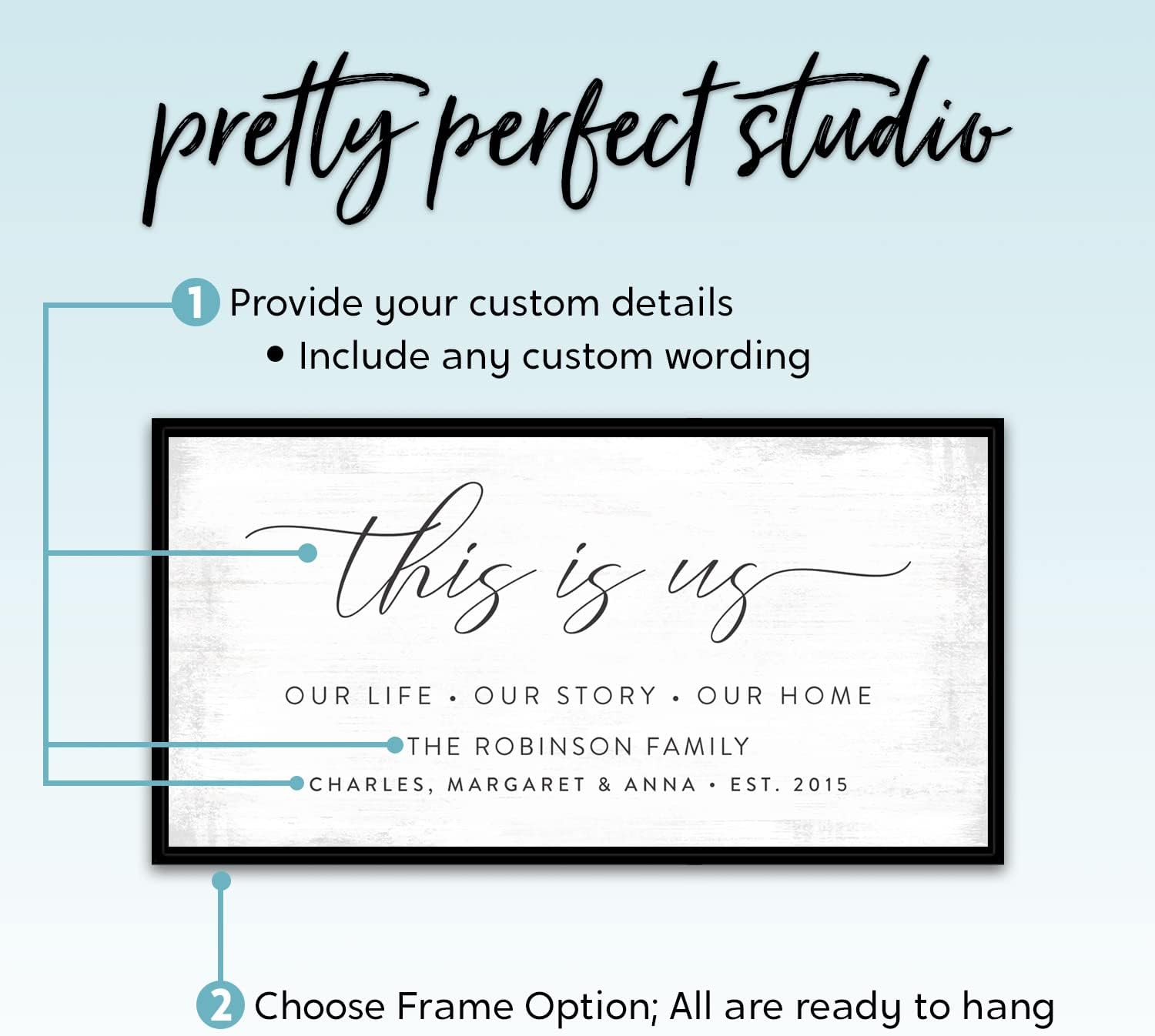 Custom Large This Is Us Sign Personalized Blended Family Names Sign, Our Life Our Story Our Home Framed Wood 11"x14"