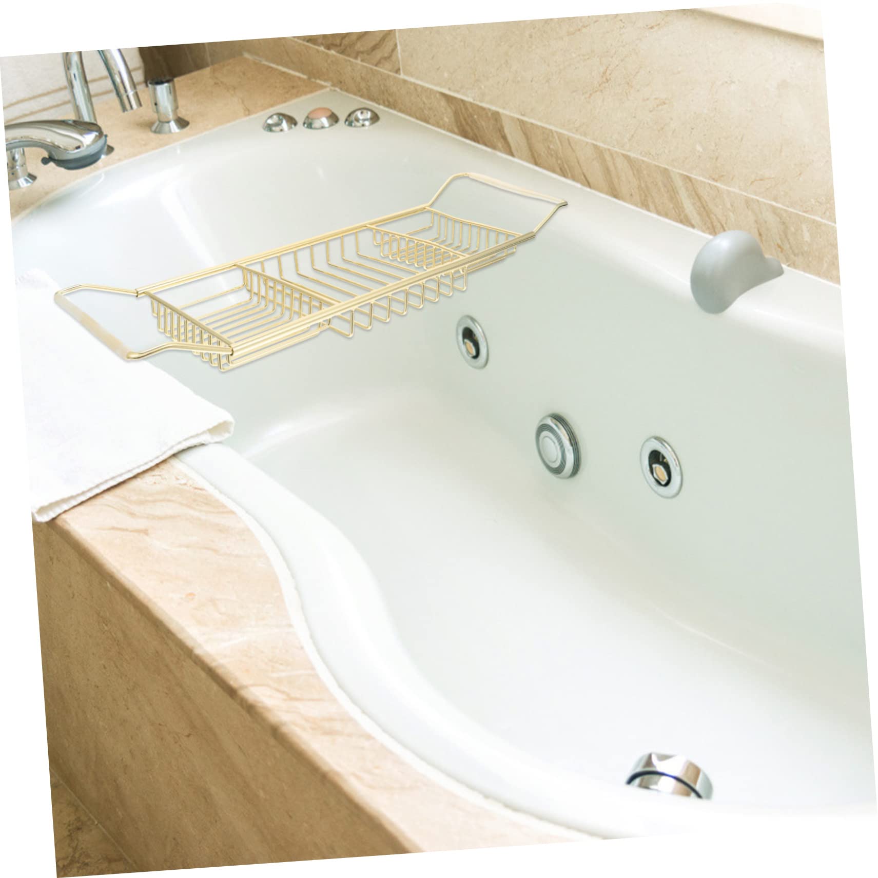 Estante de bañera con soporte para laptop y organizador de pelo, estante de acero inoxidable para almacenamiento de bandeja de baño y gestión de libros, diseño de tocador 3 en 1
