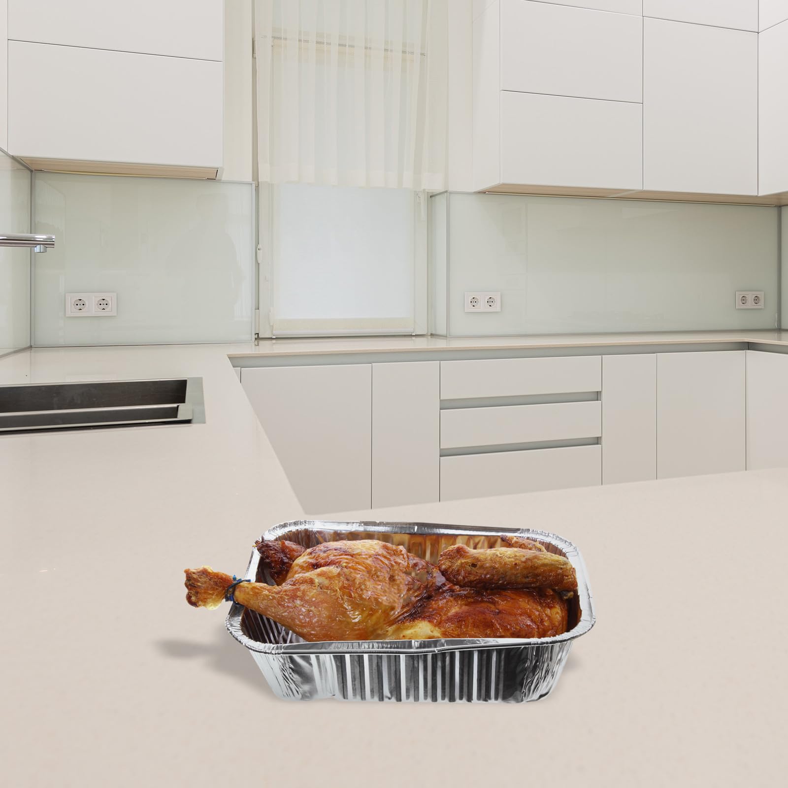 Tofficu Contenitori in Alluminio per Alimenti 125 Pezzi, Resistenti ad Alte Temperature, Adatti per Picnic e Barbecue, Contenitori Rettangolari in Pellicola D'alluminio Argento