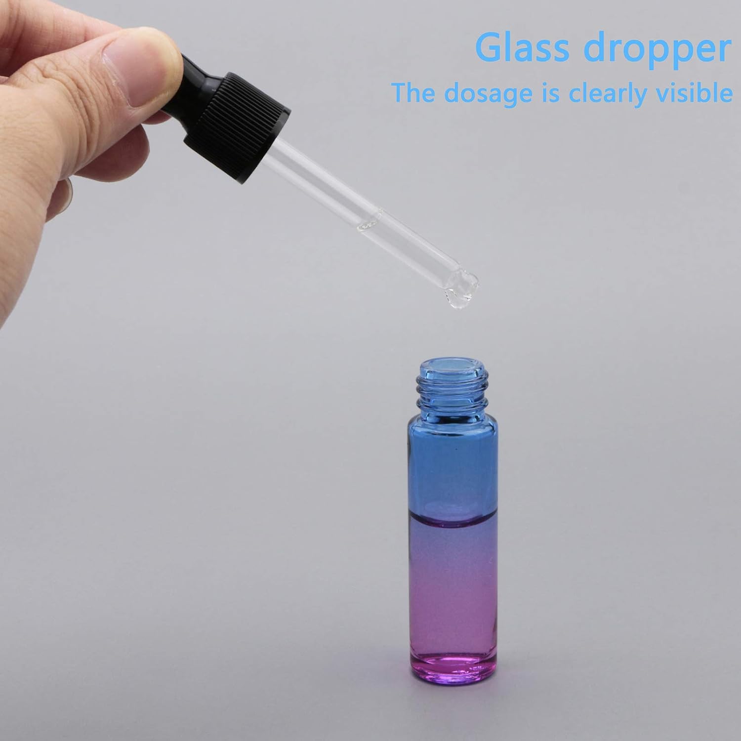 10ml Glass Eye Dropper Bottles, Blue Purple Gradient, 10Pcs | 1/3oz Travel Refillable Perfume Vials, For Essential Oils, Leak Proof Portable DIY Containers with 5ml Plastic Pipettes
