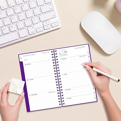 Miniatura 7 de Agenda de bolsillo 2024-2025, agenda semanal y mensual A6, julio 2024 a junio 2025, 3.75 x 6.75 pulgadas con cubierta flexible, pestañas,