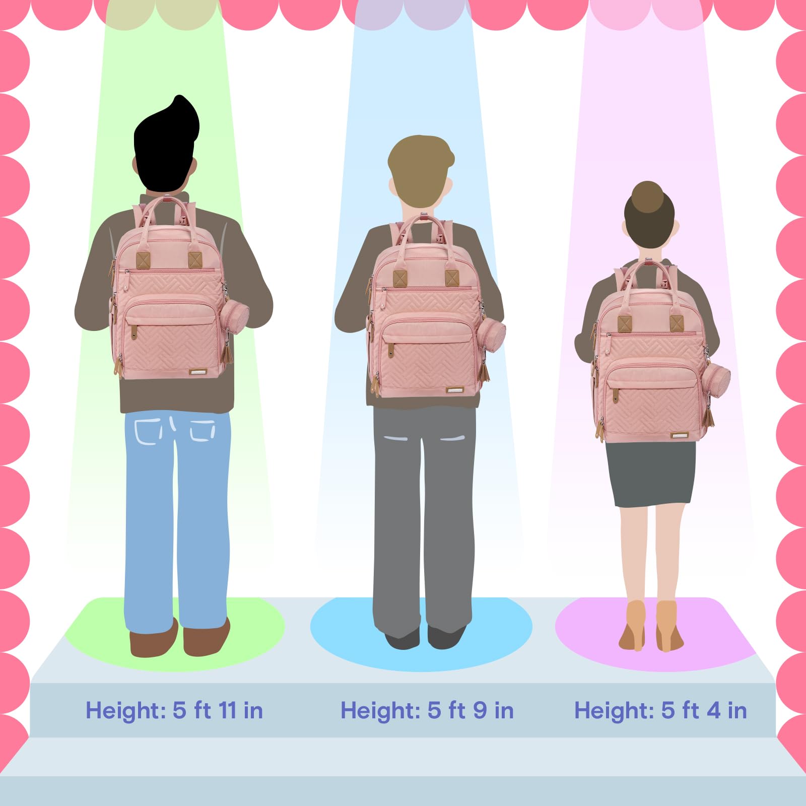 iniuniu Diaper Bag Backpack, 4 in 1 kit Large Unisex Baby Bags for Boys Girls, Waterproof Travel Back Pack with Diaper Pouch, Washable Changing Pad, Pacifier Case and Stroller Straps, Pink