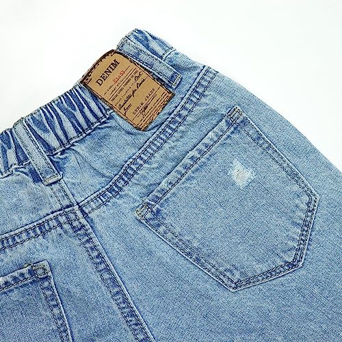 KIDSCOOL SPACE Jeans para meninos, meninas, cintura elástica, decoração patchwork ajustável, calças