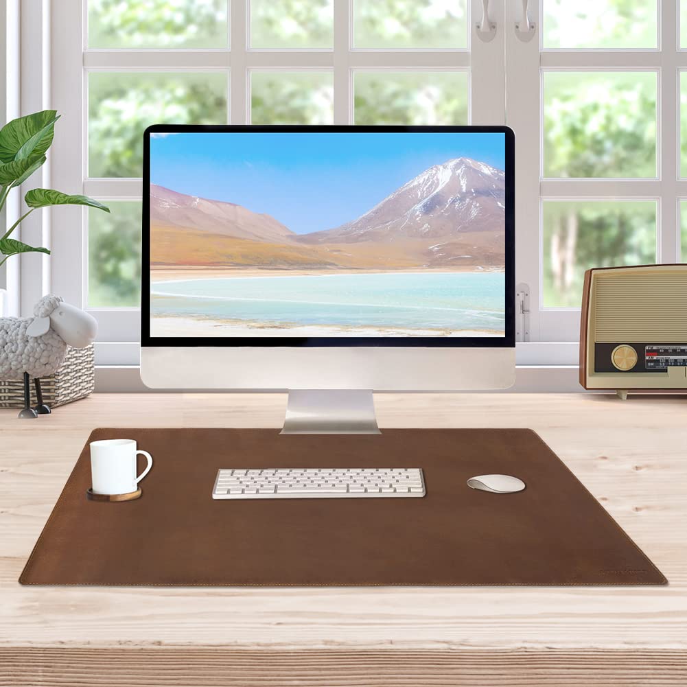 RingSun Doppelseitiger Schreibtischunterlagenschutz, große Leder-Schreibunterlage für Tastatur und Maus, große Schreibunterlage für Büro, Zuhause, Arbeit, Spiel, Braun, 78,7 x 39,4 cm, RS17