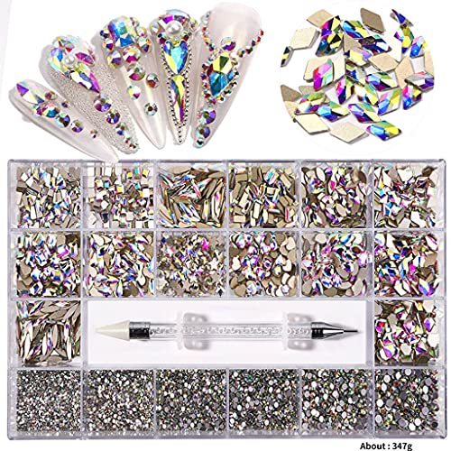 Gergxi Crystal Nail Art Set Strasssteine Nagel Edelsteine schillernde klare Klasse Multi-Form flache Rückseite glänzend… – Bild 5
