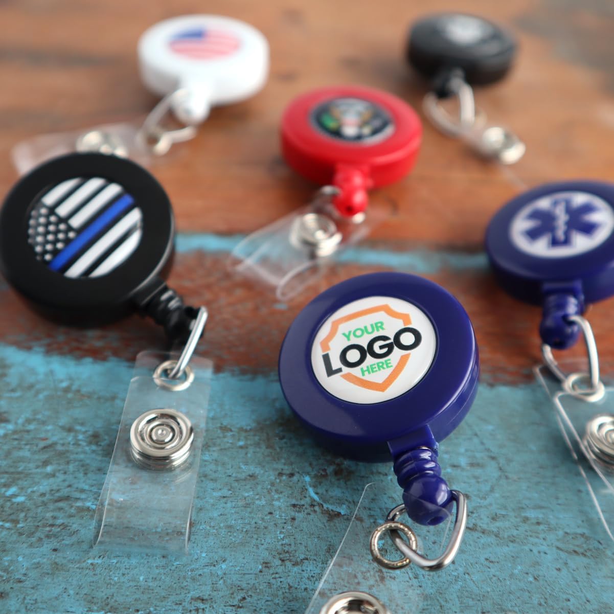 Bulk 100 Pack - Custom Badge Reels Retractable (Upload Your Logo) with Belt Clip - Personalized Full Color Print Dome Label - Company Badge Holders for Medical Staff, Office by Specialist ID (Red)