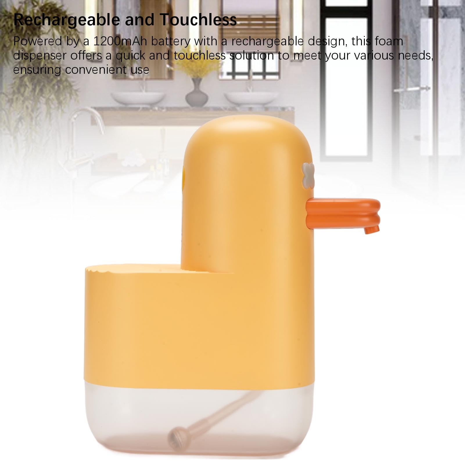 Fabater Cute Duck Dispenser Automatico Sapone Schiuma, Dispenser Sapone Mani Touchless Intelligente con Batteria Ricaricabile 1200mAh, Schiuma con Sensore 350ml per Bagno, Plastica ABS (B)