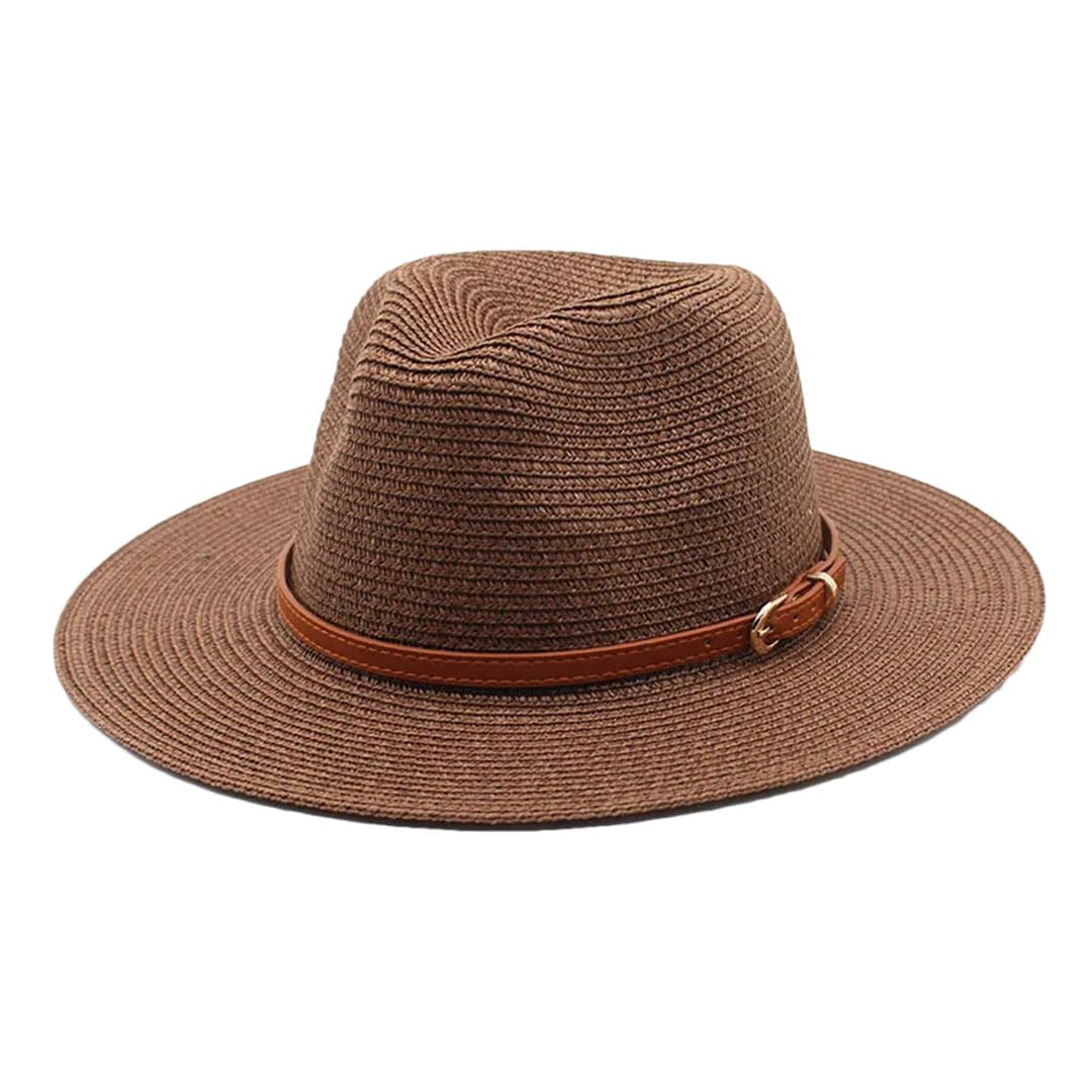 EYRMQWJPC Wide Brim Sun Hat, Women Wide Flat Brim Panama Straw Sun Hat With Belt Multicolor(Brown)