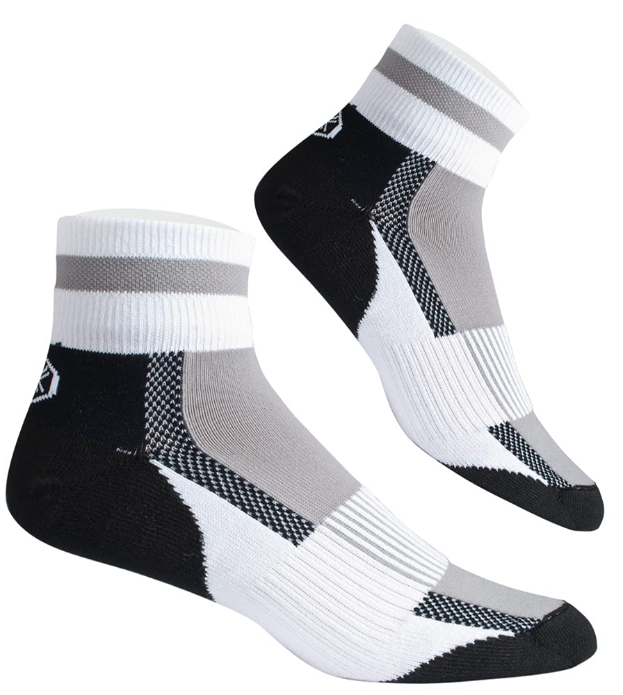 AERO|TECH|DESIGNS | Coolmax Athletic Socks | Quarter Crew | Unisex Adult | Gray/White | Large