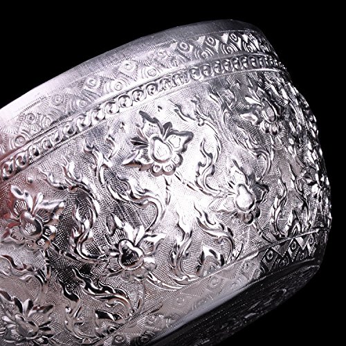 Thai Handicraft Metal Bowl 1pc Restaurant Hotel Household Tableware Supplies Hand Carved Round Metal Bowl (16cm)