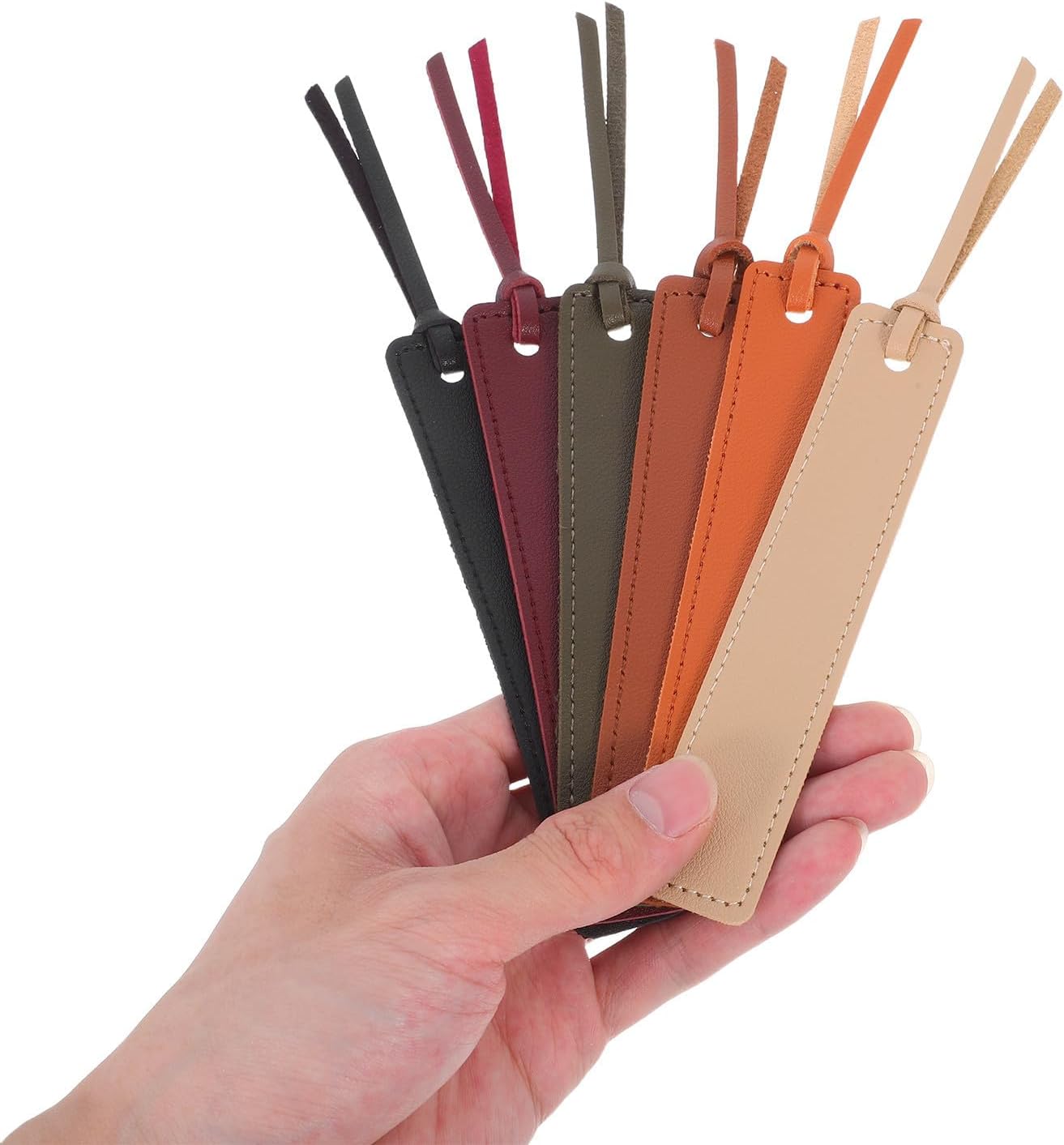 6pcs Pu Leather Bookmark with Tail, Classic Stitched Page Marker image 4