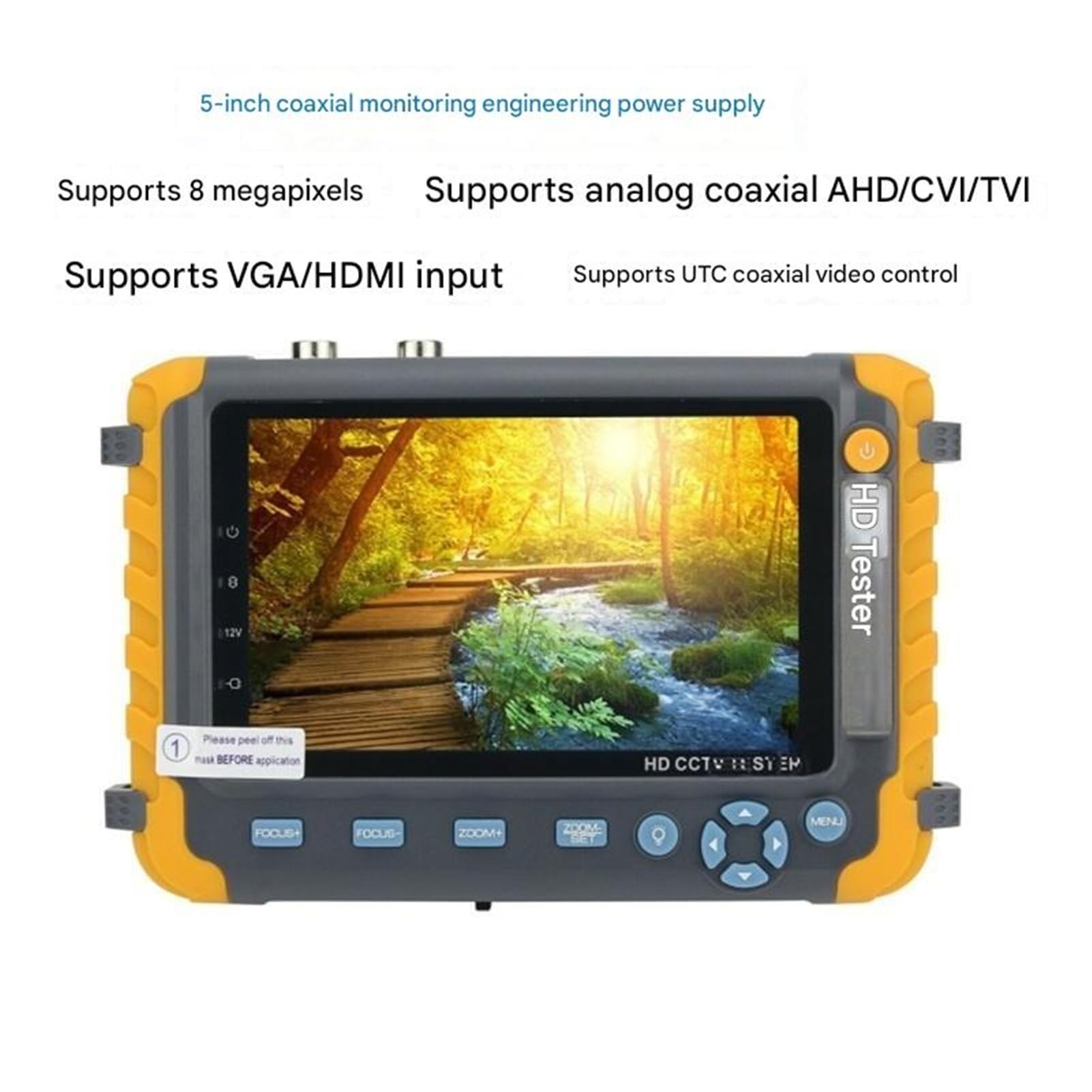 Tester per analizzatori CCTV Tester di ingegneria da 5 pollici videosorveglianza coassiale AHD CVI TVI CVBS Ingresso HDMI VGA con touch screen/display LCD