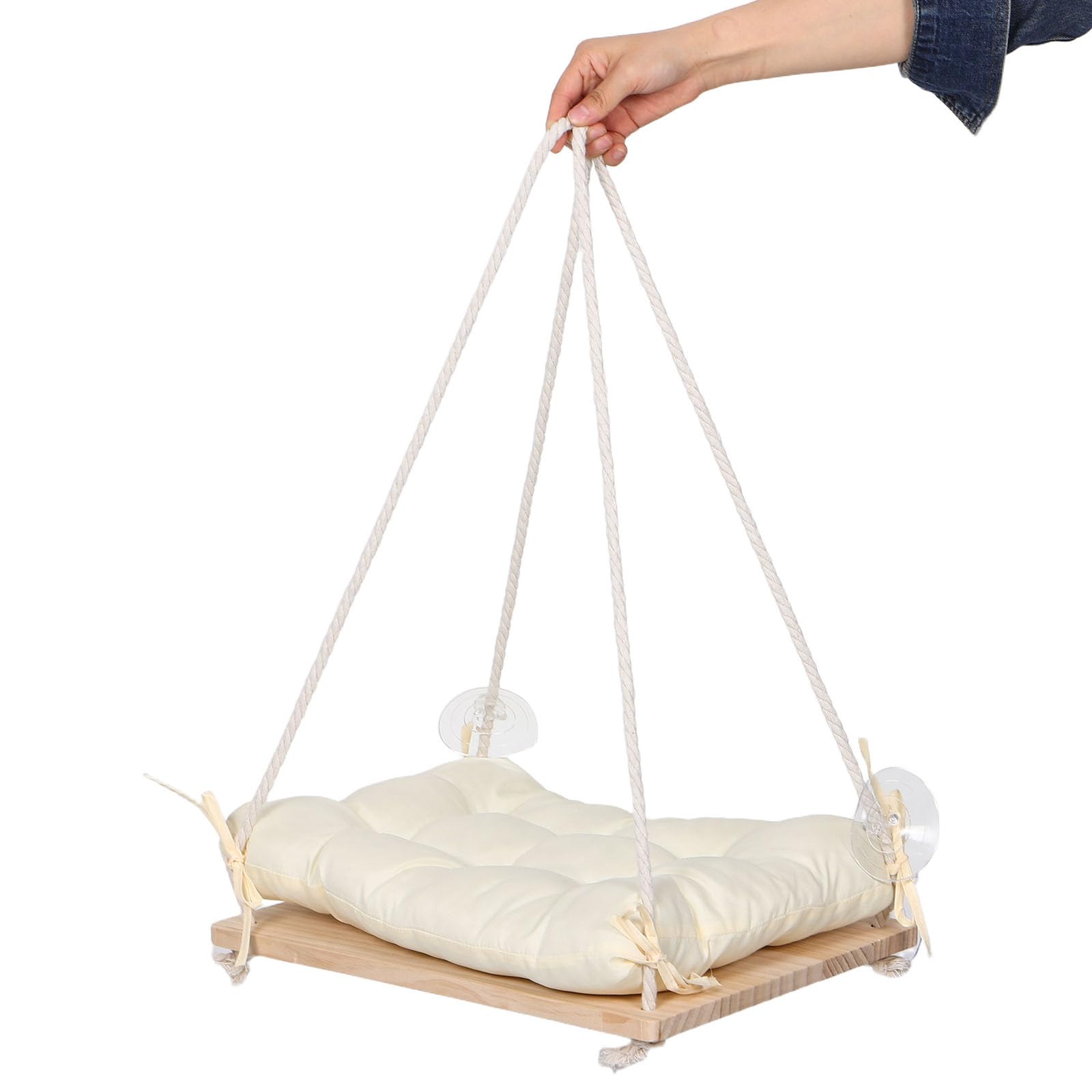 Toddmomy Cama para Gatos Ventana de Madera con Diseño Ajustable y Tejido Resistente, Instalación Ahorra Espacio para Mascotas hasta 30 LB en Dormitorio o Balcón