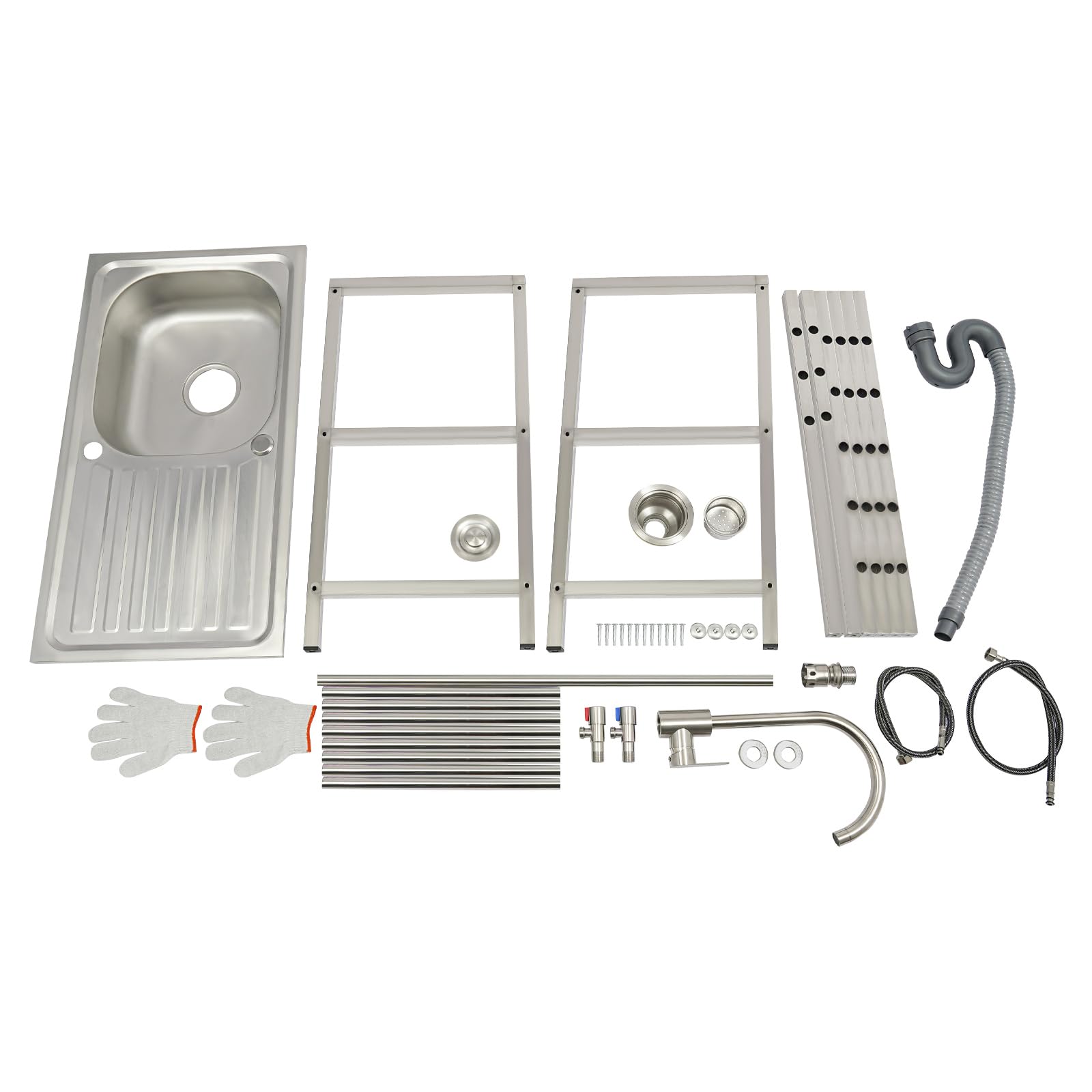 DIFU Edelstahl Spültisch 75x40x78cm Freistehende Spüle mit Unterschrank, Garten Camping Outdoor Spüle Freistehende Küchenspüle Commercial Mobile Multifunktionswaschtisch mit Plattform & Armatur