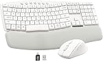 Wireless Keyboard and Mouse Combo, SABLUTE MA41 30dB Quiet Ergonomic Wave Keyboard with Soft Leather Palm Rest, Full-Size, Dual-System Switch for Windows/Mac, USB-A & USB-C, for Office Home
