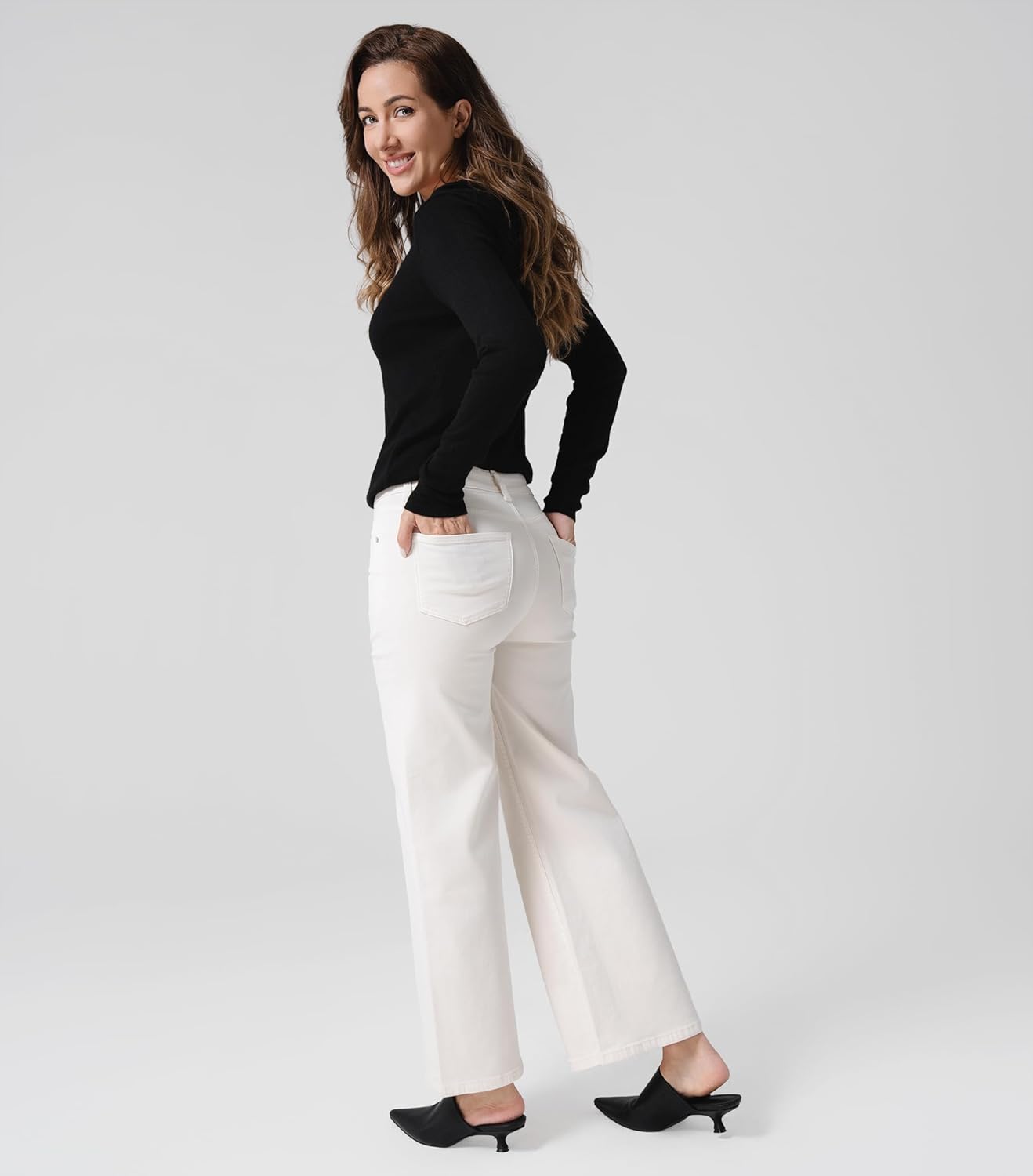 Women's Wide Leg Pants Casual High Waisted Stretch Baggy Loose Denim Pants Wide Leg Loose Denim Pants with Pockets - Image 2