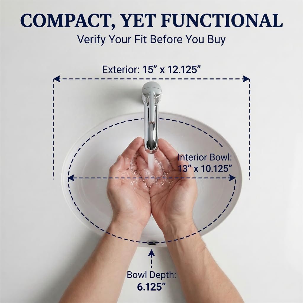 Nantucket Sinks UM-13x10-W Small Undermount Bathroom Sink – 13"x10" Interior Bowl Oval Ceramic Bath Vanity Sink, Mini Tiny, Overflow, High Gloss White Vitreous China – Scratch&Stain Resistant
