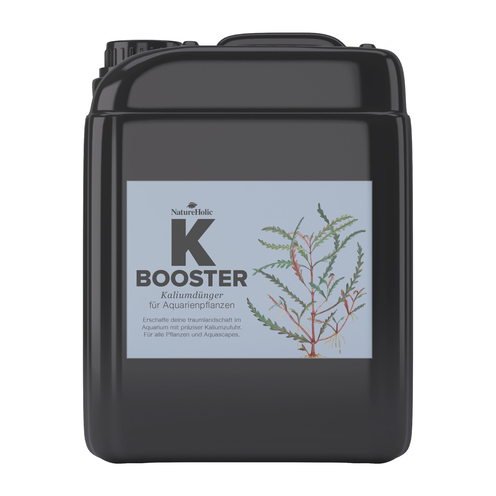 NatureHolic - K Booster - flüssiger Kalium Aquariumdünger I Flüssigdünger für Aquarien I Kaliumdünger I wichtig für gesunde Blätter I für strahlende Blattfarben I 5 l