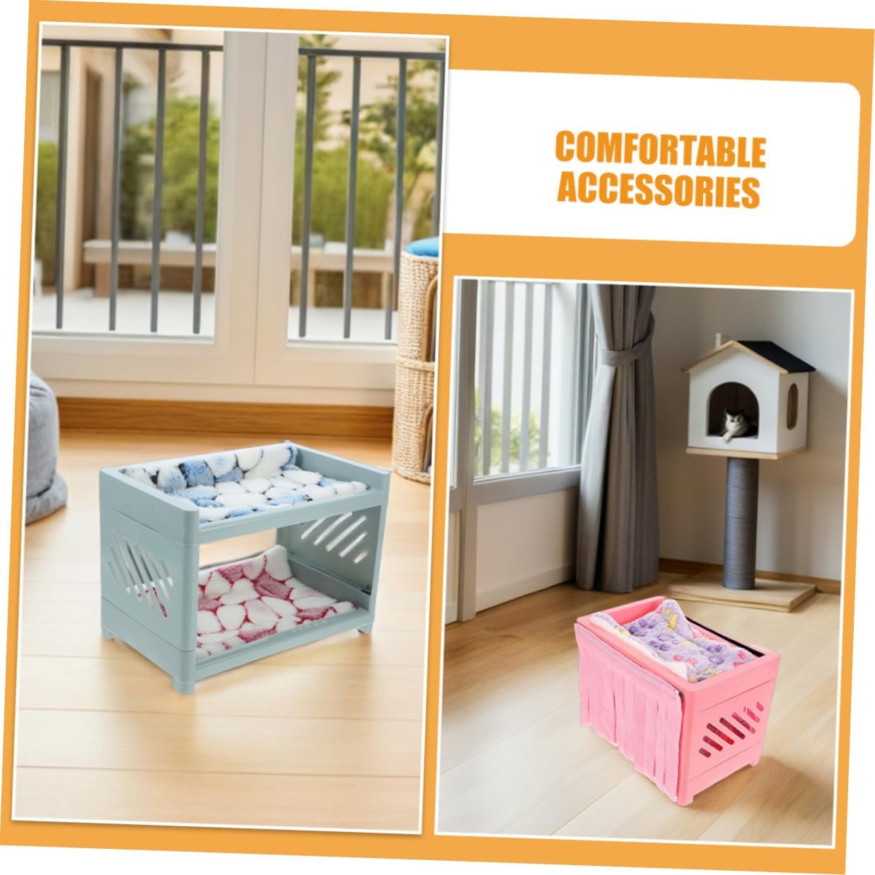 Milisten Double-Layer Hamster Bed Set with Plush Cushions and Blankets Small Animal Hideout Nest Hamsters and Rats Soft Pet Sleeping House for Cage Use 2 Sets Random Random Color