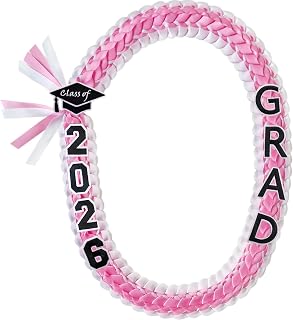 Yamamine Graduation Leis Class of 2026 Graduation Ribbon Leis 2026 Money Lei Handmade Double Braided Grad Leis Necklace Graduation Leis Accessories for High School College Grad Party Supplies,Pink and White