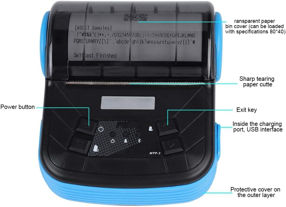 ASHATA Thermal Receipt Printer, Portable 80mm USB Wireless Bluetooth Thermal Bill Printer Receipt Printer Support iOS/Android for Supermarkets/Shopping Malls/Restaurants/Cake Shops(Black) : Office Products