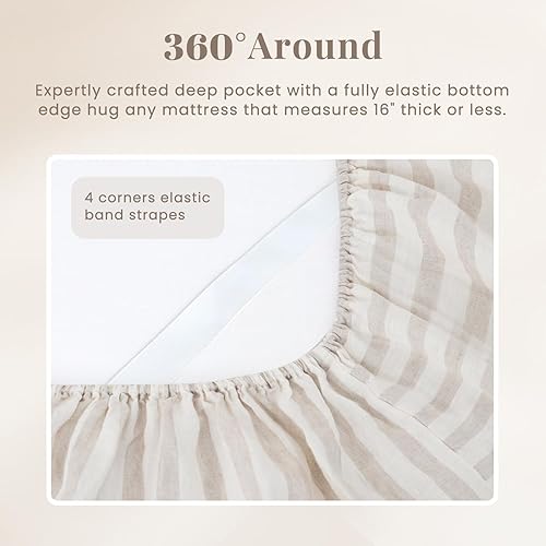 Miniatura 3 de S VICTORY SYMBOL 100% lino, 1 sábana bajera solamente, funda de colchón, 1 pieza de bolsillo profundo de 16 pulgadas, tamaño California King, 72 x