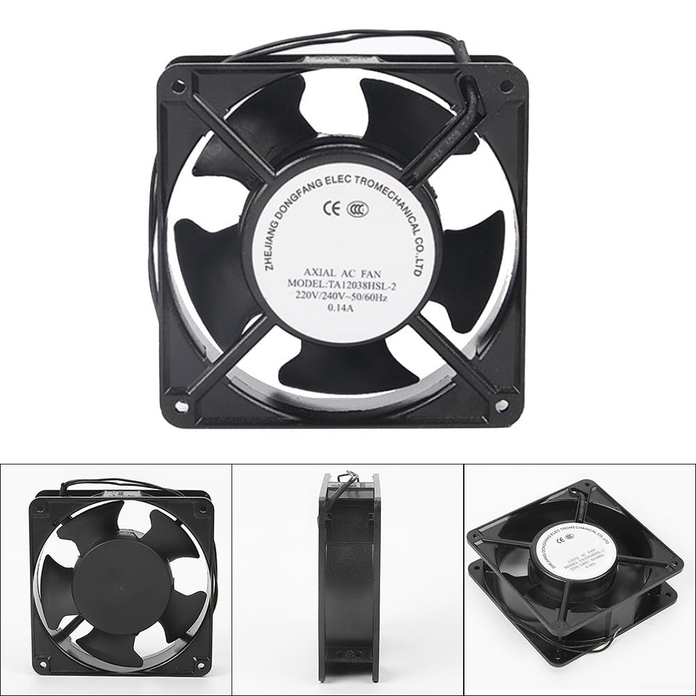 Eawfgtuw Ventilador axial de alta temperatura para inserto de casete de chimenea, ventilador térmico silencioso de hoja de metal de 120 x 120 x 38 mm, flujo de aire eficiente, estufa de leña, caldera
