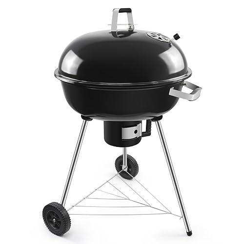 Barbecue Charbon Rond avec Couvercle et Roues BBQ Portable Barbecue