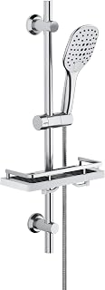 Görbach Barra Ducha Cromado 70 cm Columna Ducha INOX con Estante Ducha Barra Ducha con Deslizador y Soporte de Pared Ajustable,Sin Grifo,Con Ducha Mano con 3 funcións (HB1210CP + Estante).