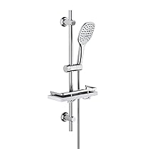 Görbach Asta Doccia a Parete INOX 70 cm con Doccetta a 3 Getti e Porte-Savon Mensola,Supporto Doccia Muro Regolabile Saliscendi Gruppo Doccia Senza Miscelatore e Senza Soffine(HB1210CP).