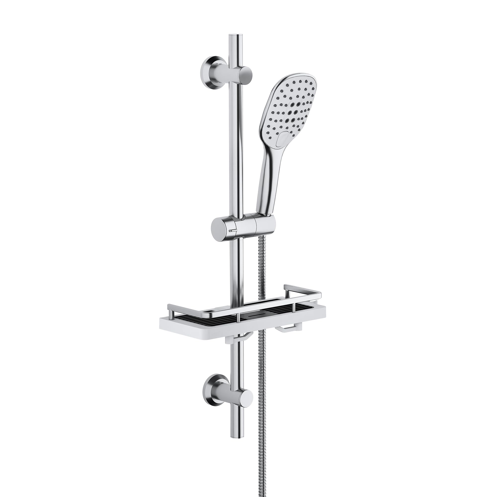 Görbach Slider Rail with Adjustable Holder Bracket Wall Mounted Column 70cm in 304 Stainless Steel Bathroom Set Soap Dish and Hose 150CM(HB 1210CP), (RSK1210CP mit Ablage)
