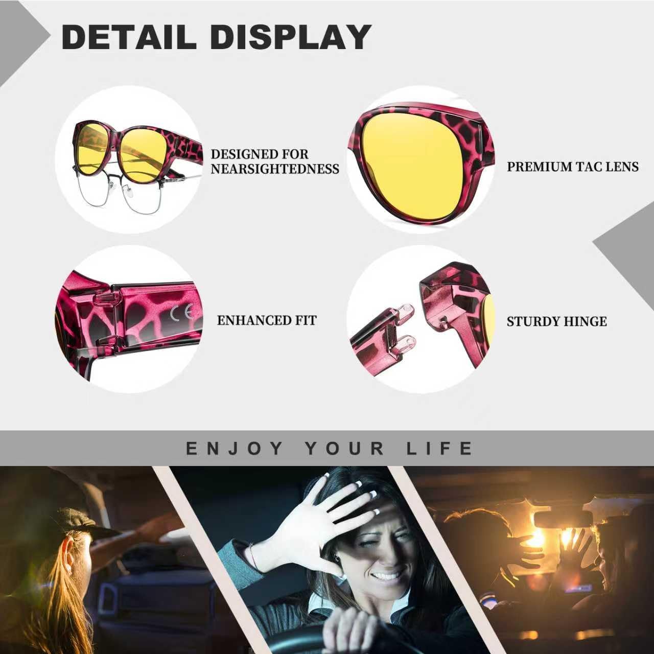 HAOLOTA Night Vision Driving Glasses Women Fit Over Glasses, Anti Glare Polarized Nighttime Yellow Lens - Image 5