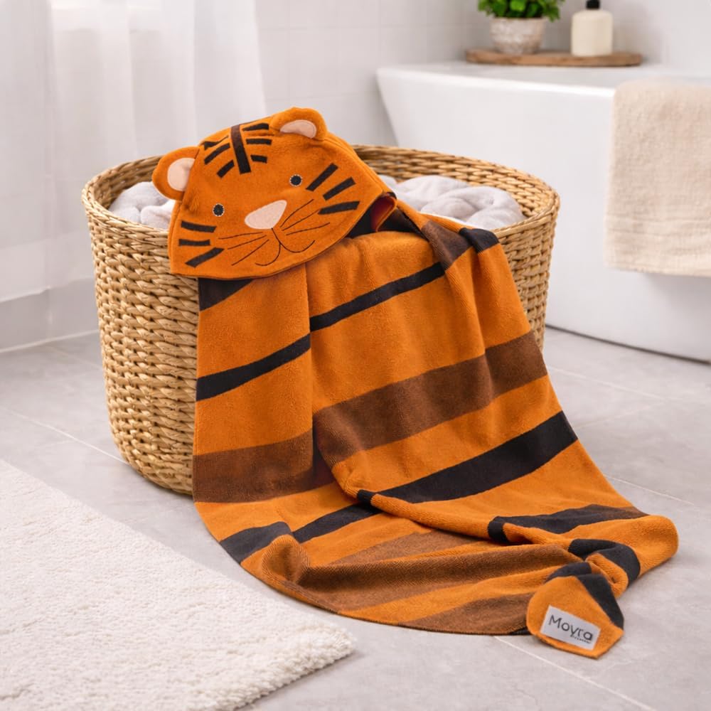 Hooded Baby Blanket Knitted Cotton | Soft & Breathable Newborn & Infant Blanket | Tiger Design | Lightweight Stroller, Crib & Receiving Blanket