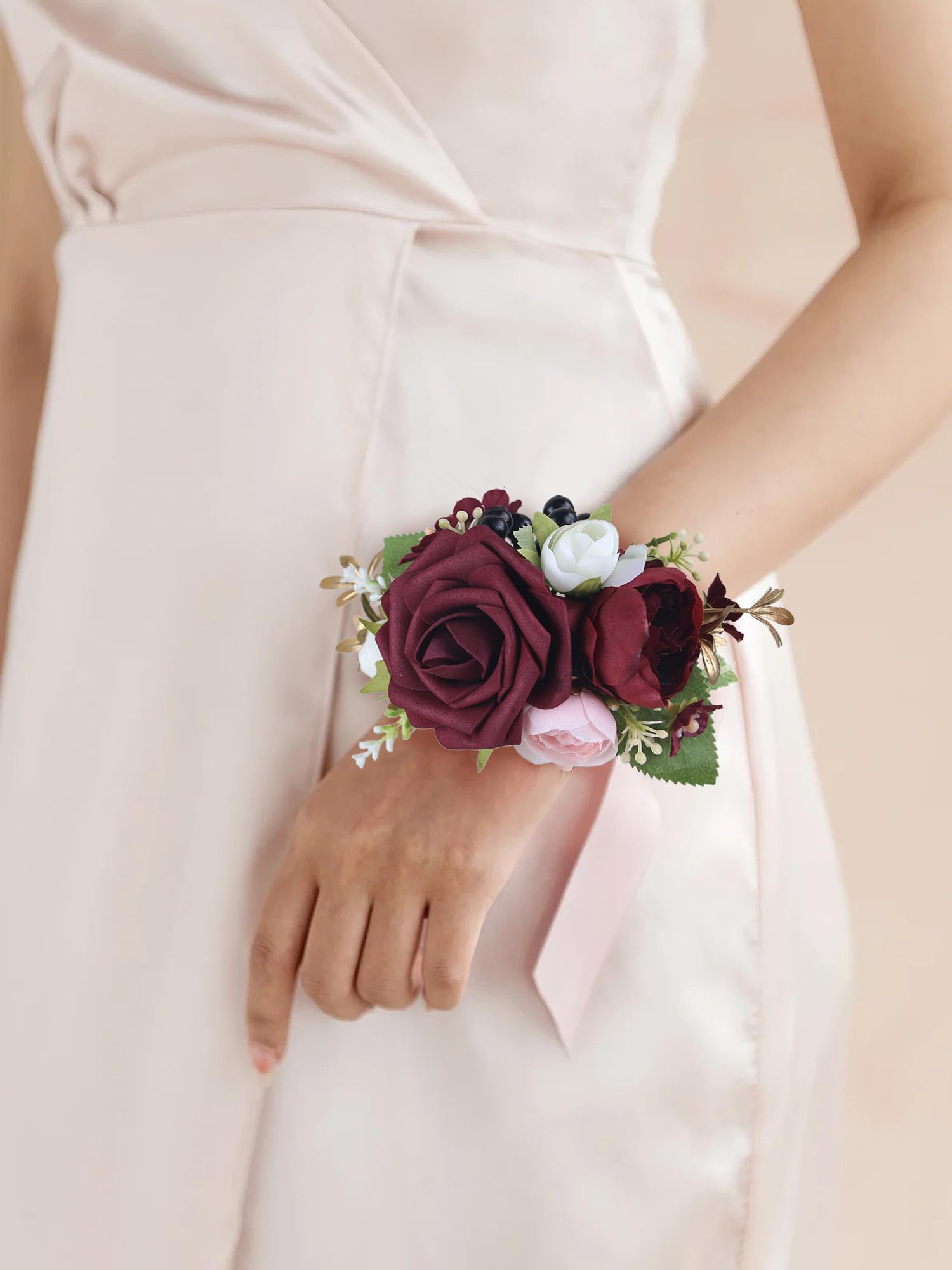 Amazon.com: Rinlong 2Pcs Burgundy Wrist Corsage Artificial Flower Corsage  for Fall Wedding Homecoming Prom Bracelet Wrist Flowers Bride Bridesmaid  Flower Accessories : Home & Kitchen