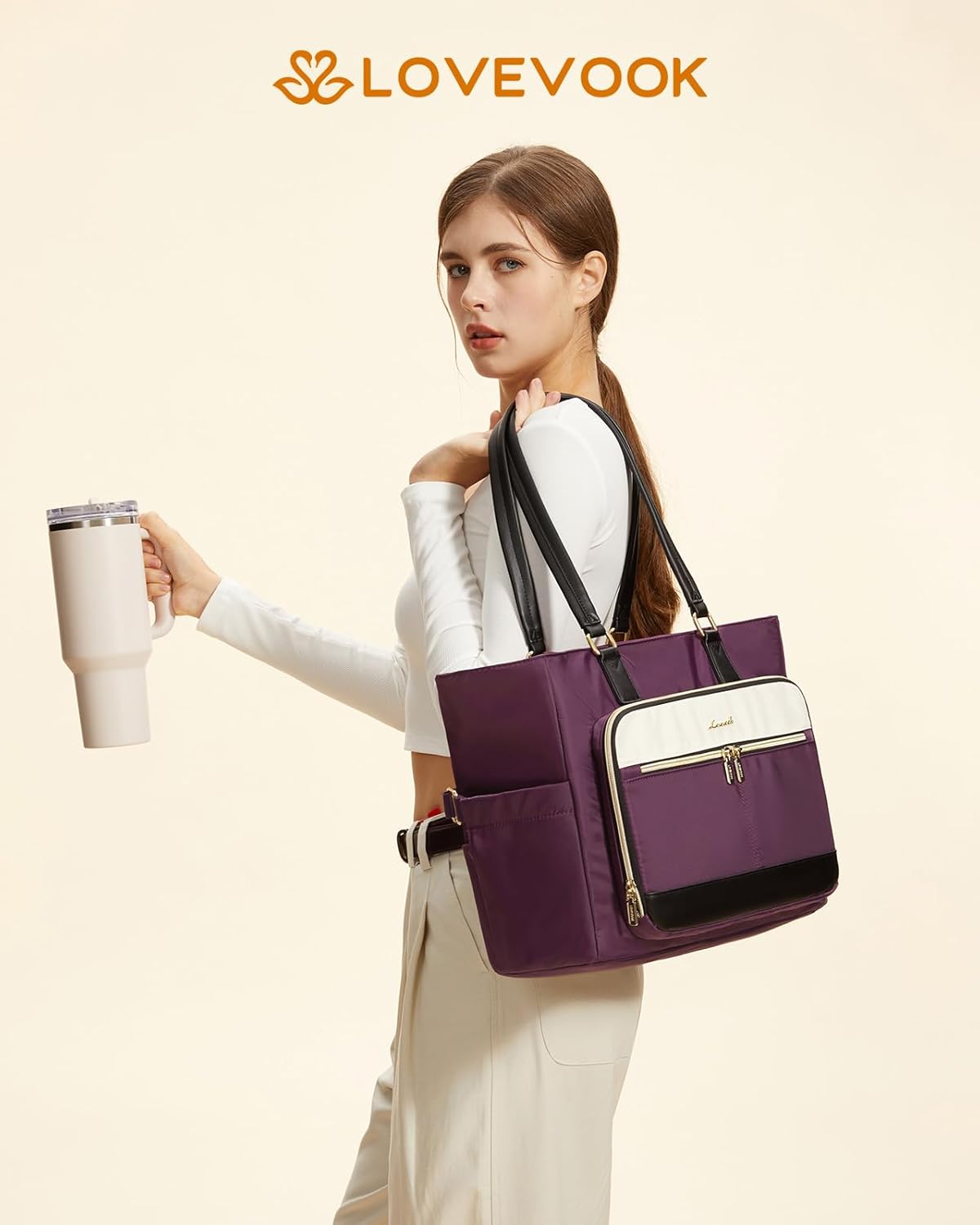 LOVEVOOK Lunch Tote Bag for Women, Work Bag with Insulated Lunch Compartment Laptop Bag Large Lunch Bag for Teacher, Daily - Image 2