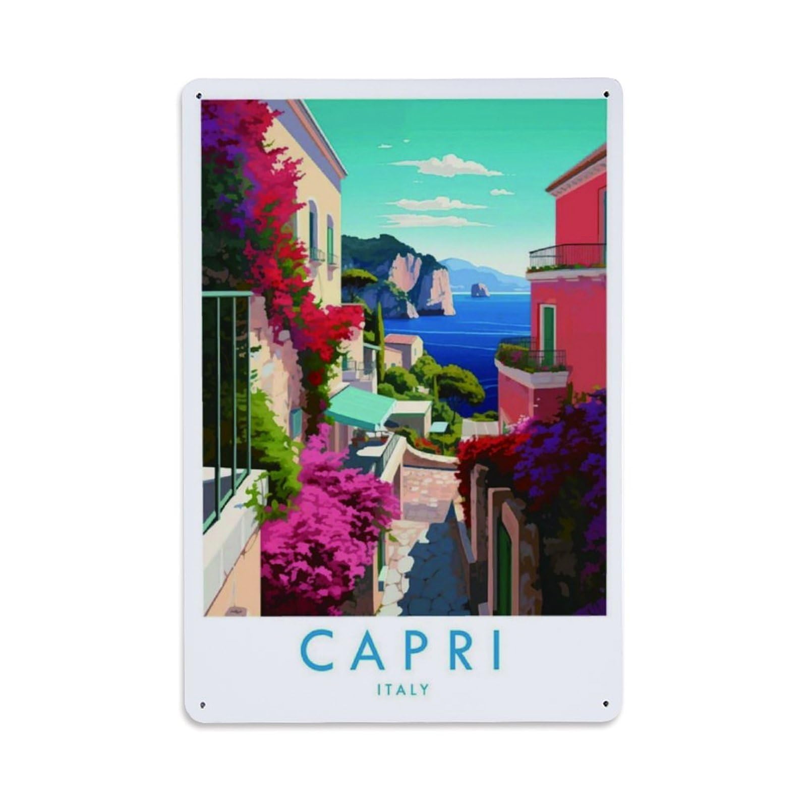 Ldfuieksufg Style Capri Italy Retro Travel Landscape Poster Vintage Aluminium Metal Sign, Retro Wall Decor For Home, Bar, Garage & Farmhouse 30X20cm