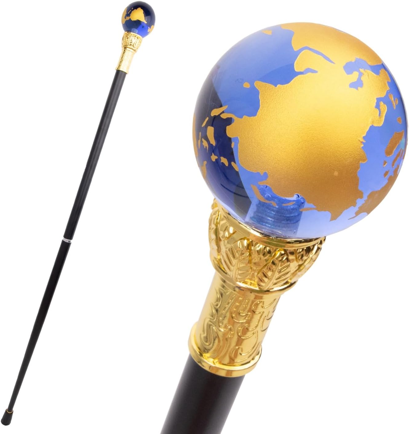 36.8 in Transparent Blue Golden Ball Walking, Cane Fashion Decorative Walking Stick Gentleman Elegant Cosplay Cane Crosier