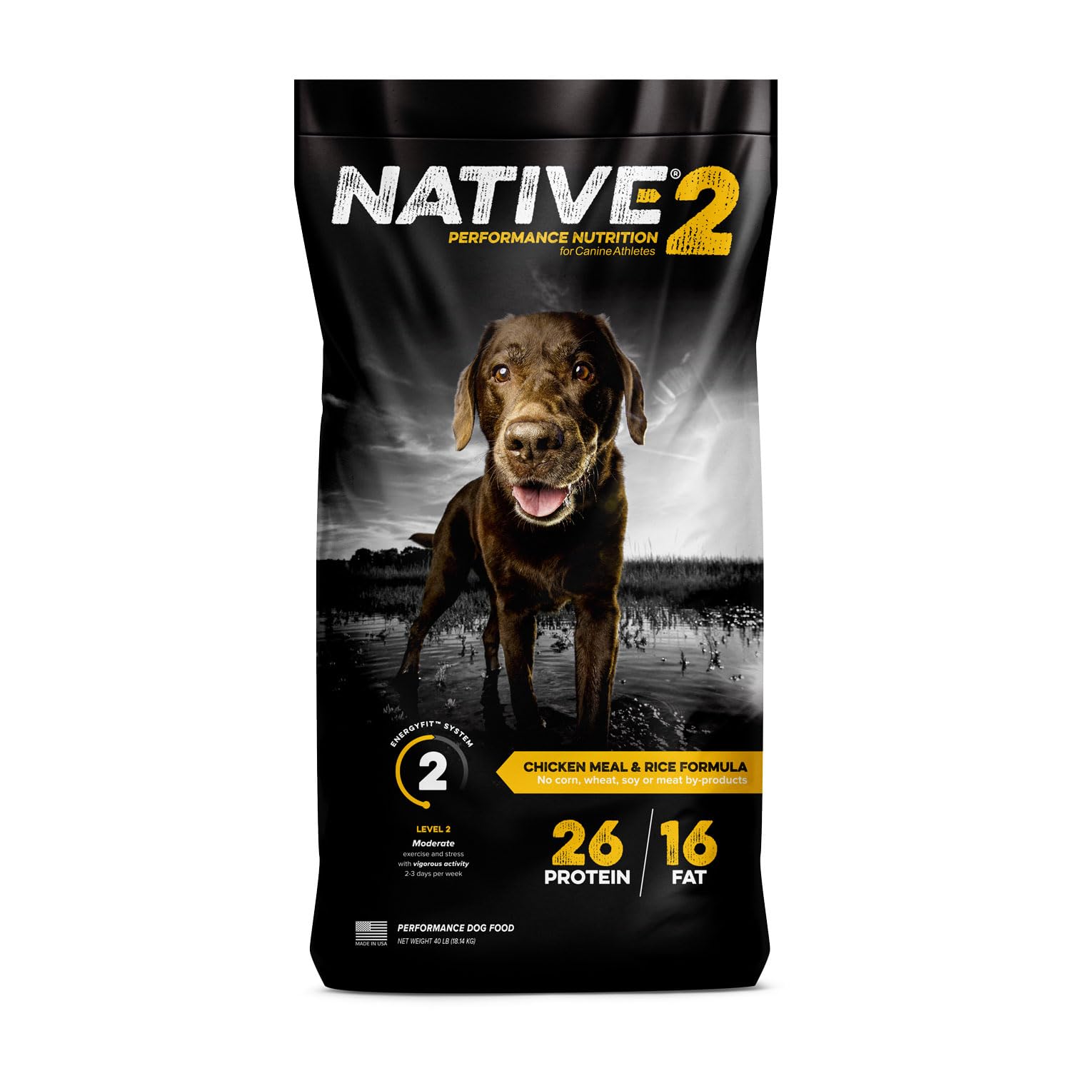 NATIVE Performance Dog Food | Chicken Meal and Rice Formula | No Filler or Bi-Products | Normal Energy Level 2 | 40 Pound Bag