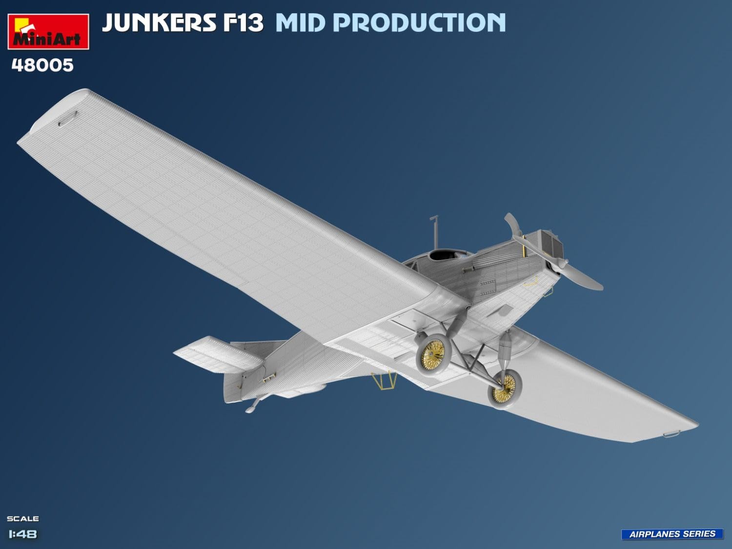 MiniArt 48005 1:48 Junkers F13 Zivil Mit. Prod. - originalgetreue Nachbildung, Modellbau, Plastik Bausatz, Basteln, Hobby, Kleben, Modellbausatz, Zusammenbauen, unlackiert