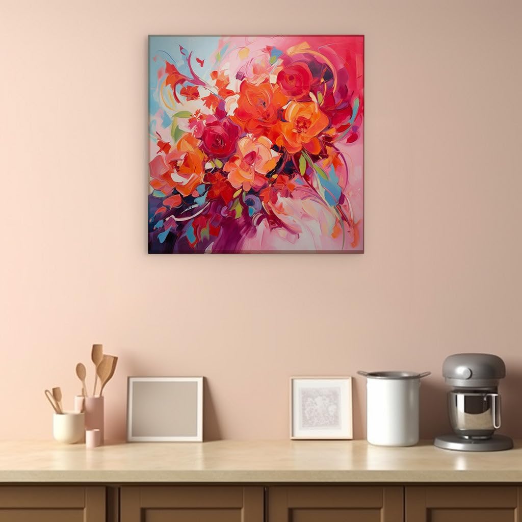 Canvas for Living room. Vibrant Hues of Passion: An Abstract Ode to Roses in Oil, 27 x 18 inch Canvas Wall Art - Contemporary Masterpieces - Modern Home Decor - 69x46 cm (27x18 inch)