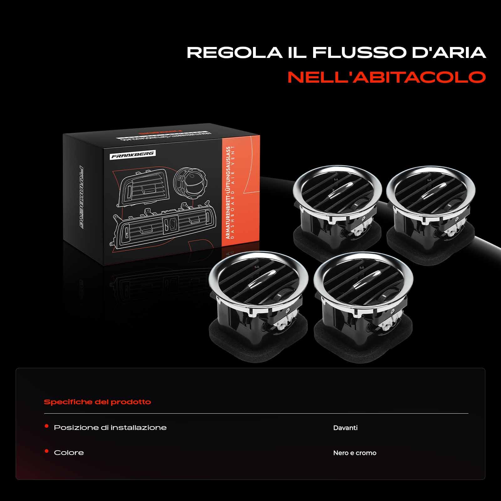 Frankberg 4x Bocchetta di Valvolaazione Bocchette di uscita dell'aria Anteriore centrale Cromata Compatibile con Corsa D S07 Corsa D Furgone/Compatto S07 Adam M13 Replace# 13417363
