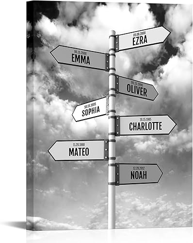 iLOOKLiKE Letrero de calle personalizado de Crossroads con nombre, arte de pared personalizado con múltiples nombres y fecha de nacimiento, póster