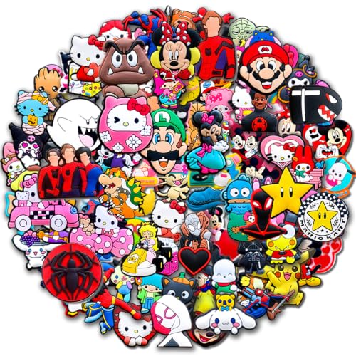 30 50 100Pcs Random Cartoon Shoe Charms for Croc Clogs Sandals Bracelet Wristband Slippers No-Repeat Different Shoe Decoration Charms for Party Favor (30Pcs)