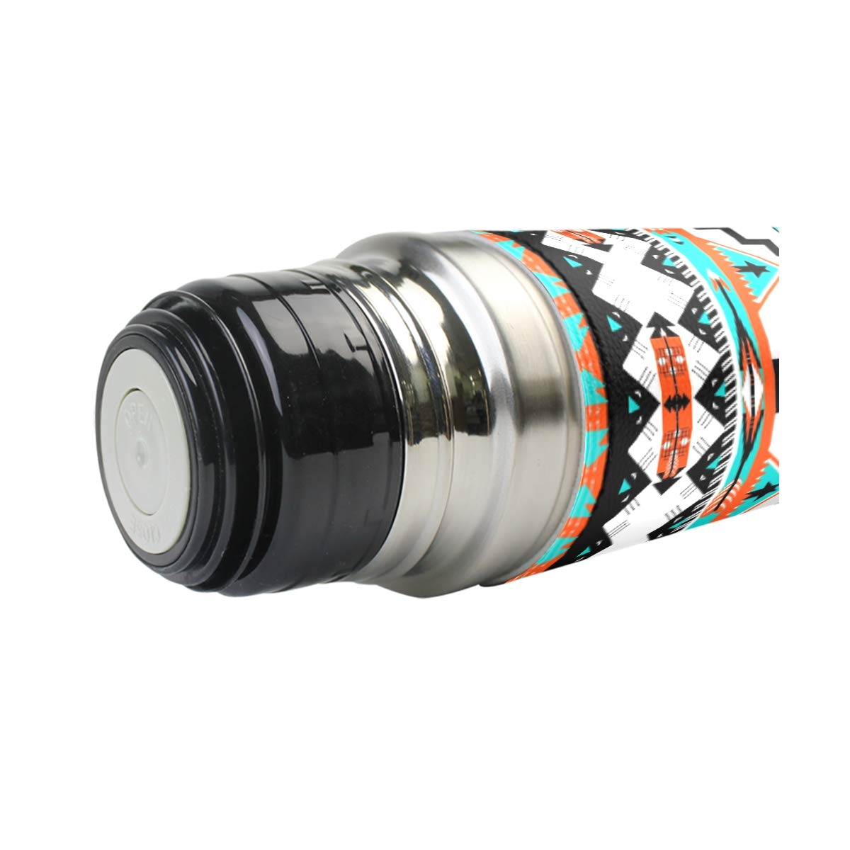 Taza de viaje aislada al vacío de acero inoxidable con doble pared a prueba de fugas, colorido, patrón azteca, impreso personalizado, termo envuelta en piel auténtica, 500 ml