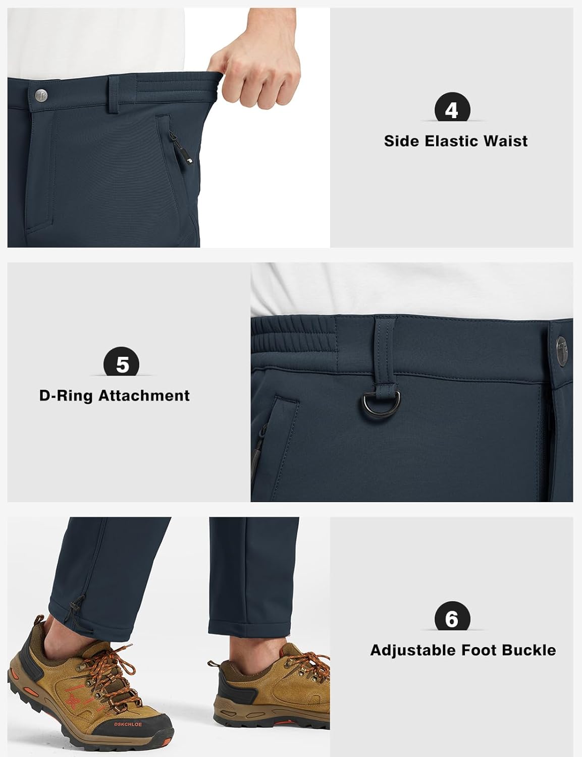 BGOWATU Men's Snow Ski Insulated Pant Waterproof Fleece Lined Winter Hiking Pants Warm Snowboard Pant with Zipper Pockets - Image 5