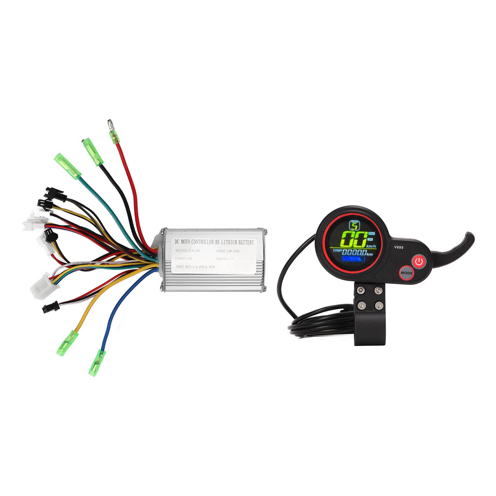 Bezszczotkowy kontroler Wangcmcol, do rowerów elektrycznych, do skuterów, moc 36 V 48 V 15 A, zestaw wyświetlacza LCD, kierownica 22,2 mm, wysoka kompatybilność, wydajna